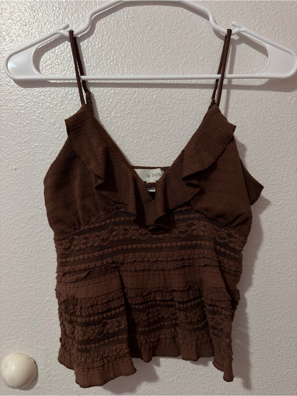 Brown Ruffle V-Neck Tank Top